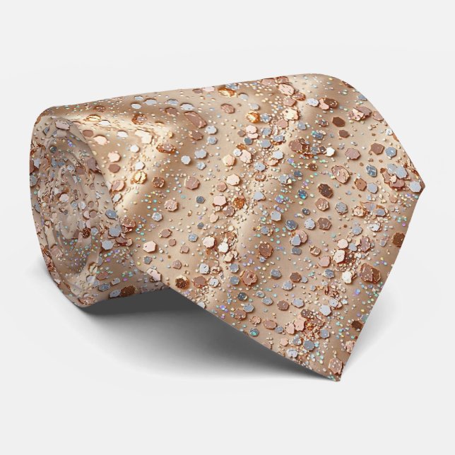 Corbata Rose Gold Lazo de Cuello con Brillo Falso + Seda | (Enrollado)