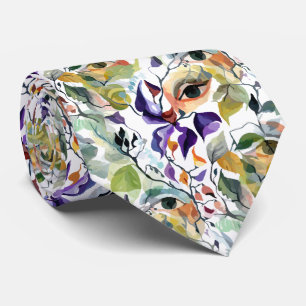 Corbata Rostros abstractos de acuarela Arte floral artísti