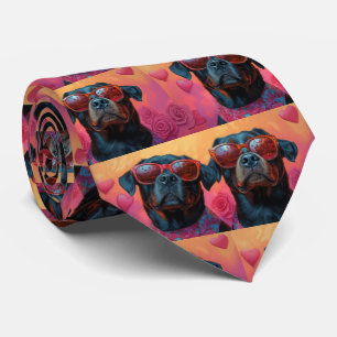 Corbata Rottweiler con rosas del corazón día de San Valent