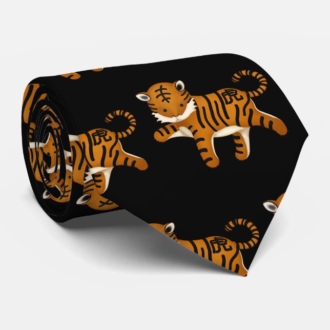 Corbata Rótulo de astrología del tigre zodiaco chino (Enrollado)