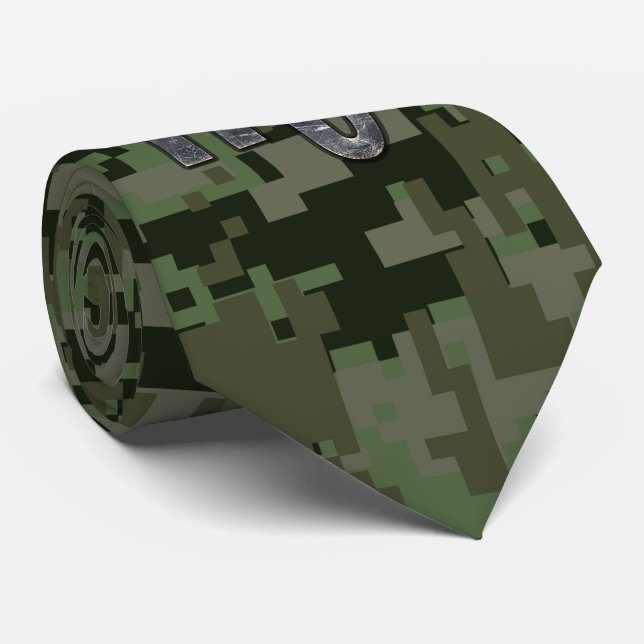 Corbata Rótulo Escorpio Zodiac Woodland Camo Digital Verde (Enrollado)