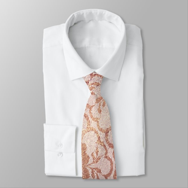 Corbata Royal Lace Rubor rosa rosa oro blanco metálico (Atado)