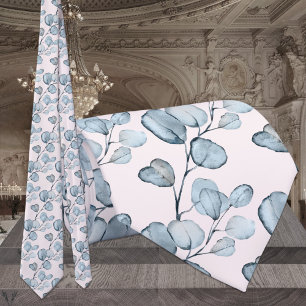 Corbata Rubor y Dusty Blue Eucalyptus Elegante Boda