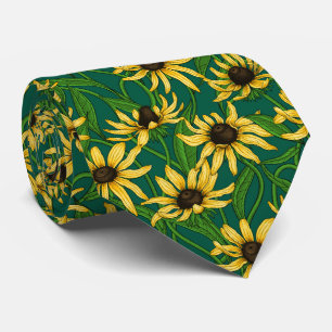 Corbata Rudbekia amarilla en verde oscuro