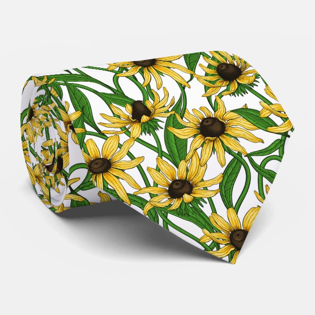 Corbata Rudbekia amarilla sobre blanco (Enrollado)