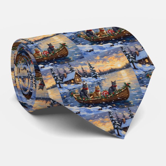 Corbata Russian Blue Cat Christmas Boat Holiday (Enrollado)