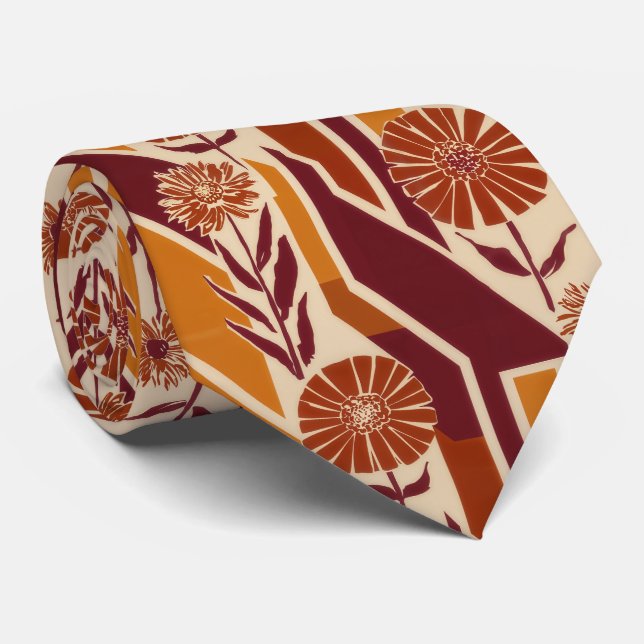 Corbata Rustic Autumn Floral Geometric Pattern (9) (Enrollado)