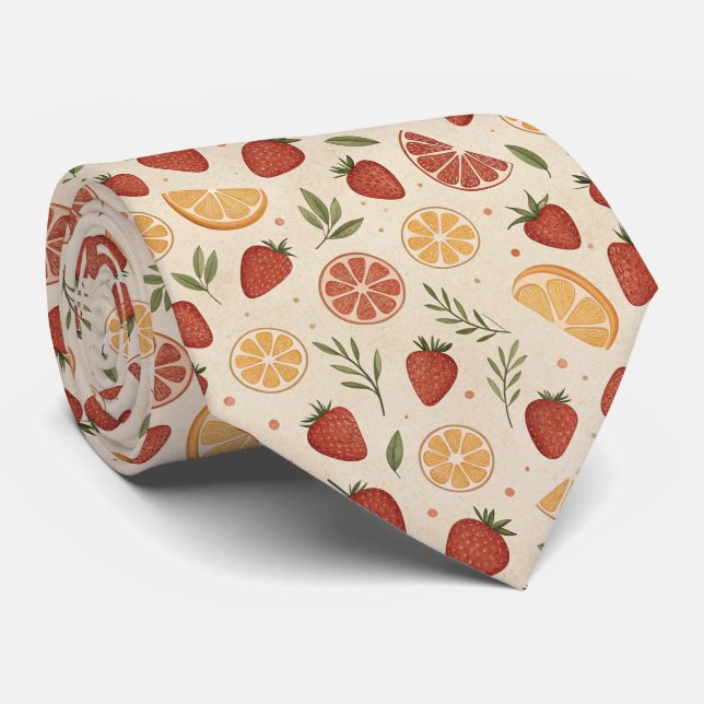 Corbata Rustic Strawberry & Citrus Earthy Pattern (2) (Enrollado)