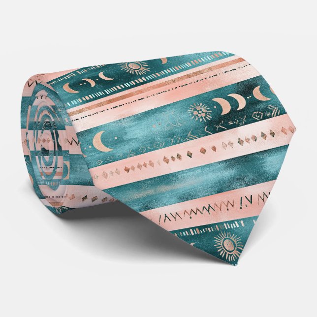 Corbata Rústica Celeste Franja Luna Sol Terroso (Enrollado)