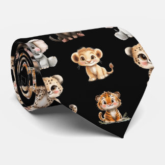 Corbata Safari Lion Elephant Tiger Cute Kawaii Neck Tie