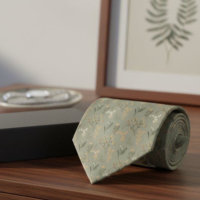 Corbata Sage Botanical Tie – Woodland Wedding Attire (Sage Botanical Tie – Woodland Wedding Attire Necktie)