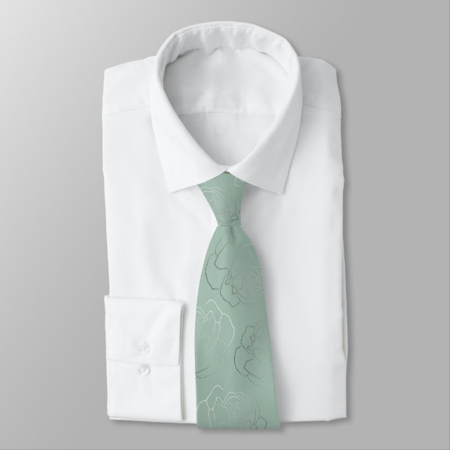Corbata Sage Floral Boda (Atado)