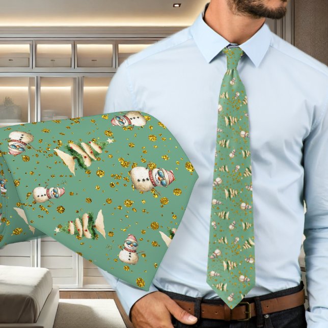 Corbata Sage Green Beach Christmas Snowman Pattern (Subido por el creador)