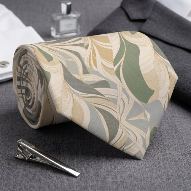 Corbata Sage Green Beige Abstract Foliage Pattern (Subido por el creador)