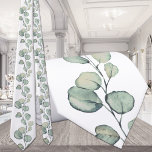 Corbata Sage Green Eucalyptus Greenerenery Boda Blanco<br><div class="desc">Un clásico empate de cuello boda con eucaliptos verdes de salvia pintados de color agua contra un fondo blanco puro.</div>