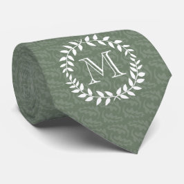Corbata Sage Green Monograma Elegante Foliage Moderno Wrea
