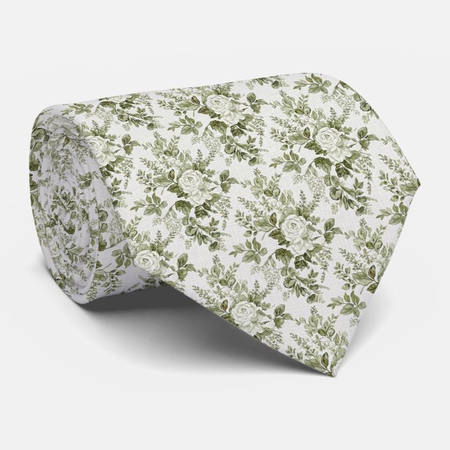 Corbata Sage Green Toile Floral  (Enrollado)
