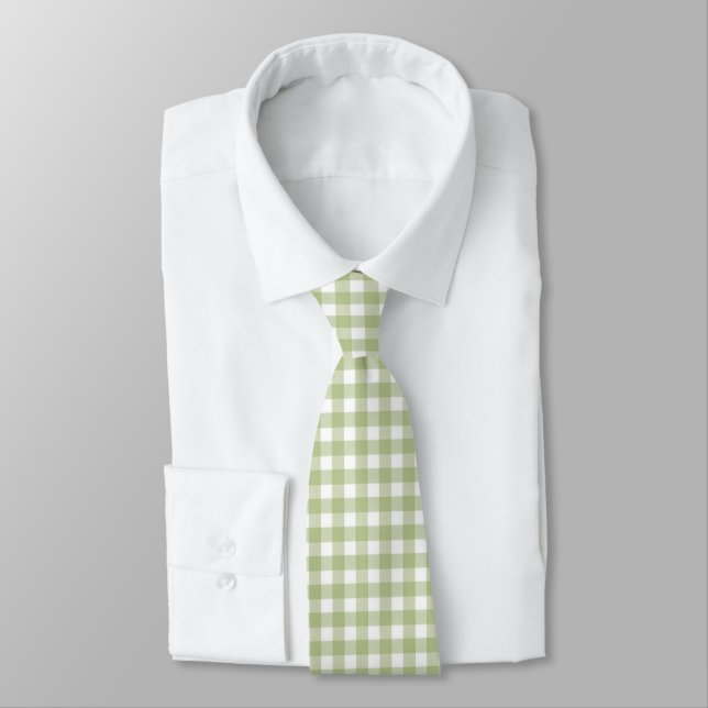 Corbata Sage Green y White Gingham (Atado)