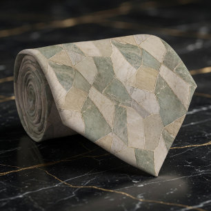Corbata Sage Rústico y Mármol Crema Mosaico Geométrico 