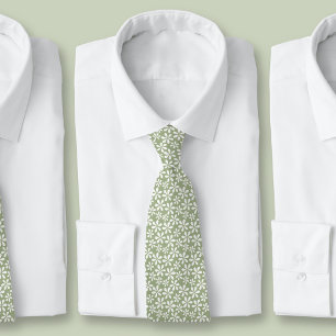 Corbata Sage Verde Moderno Floral Bonito Patrón de Flores