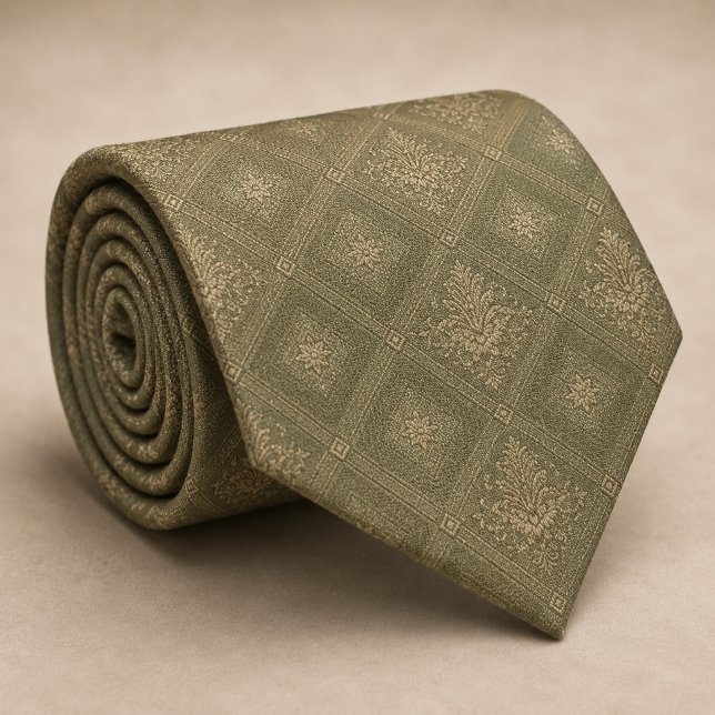 Corbata Sage Verde Oro Diamante Damask Royal (Subido por el creador)