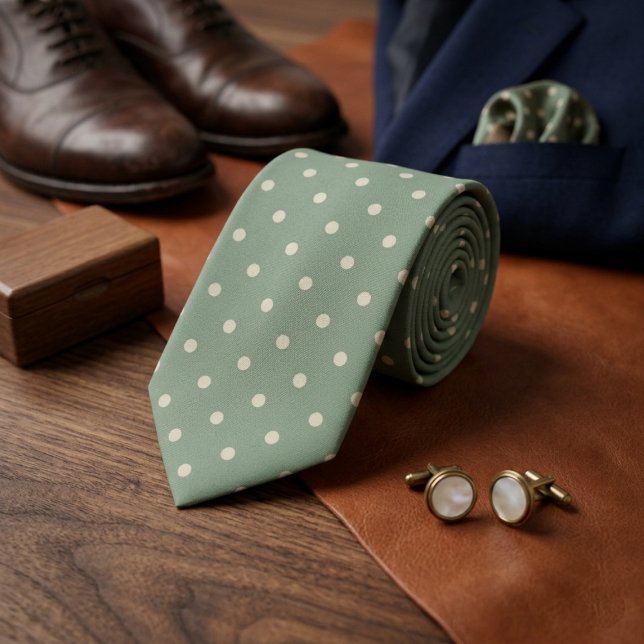 Corbata Sage Verde y Lunares de Crema (Subido por el creador)