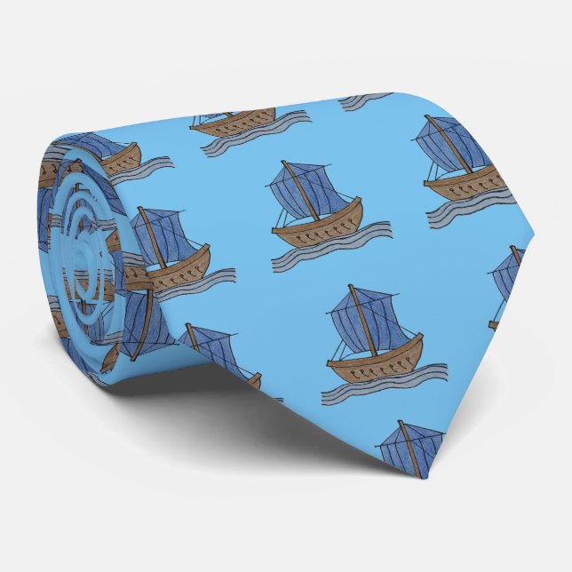 Corbata Sailor! Blue Sailing Ship Necktie (Enrollado)