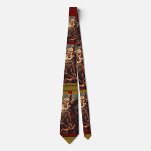 Corbata SAINT MICHAEL VANGUISHING SATAN ,Ruby
