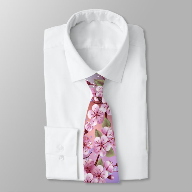 Corbata Sakura rosa sobre fondo de pintura (Atado)