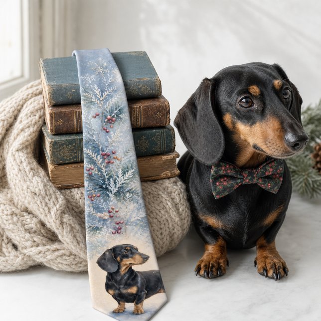 Corbata Salchicha acuarela escarcha de invierno (Winter Frost Watercolor Dachshund Neck Tie)