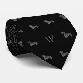 Corbata Salchicha Dachshund Perro Monogramas Iniciales Neg