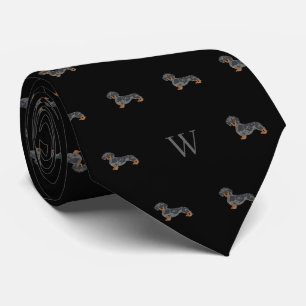 Corbata Salchicha Dachshund Perro Monogramas Iniciales Neg