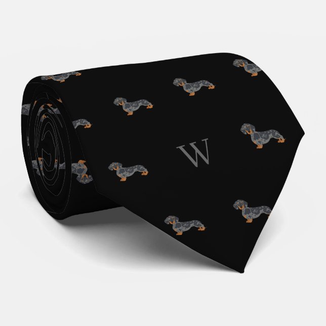 Corbata Salchicha Dachshund Perro Monogramas Iniciales Neg (Enrollado)