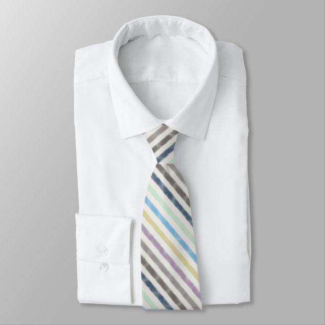 Corbata Salty Watercolor Pastel Stripes On Cloud White     (Atado)