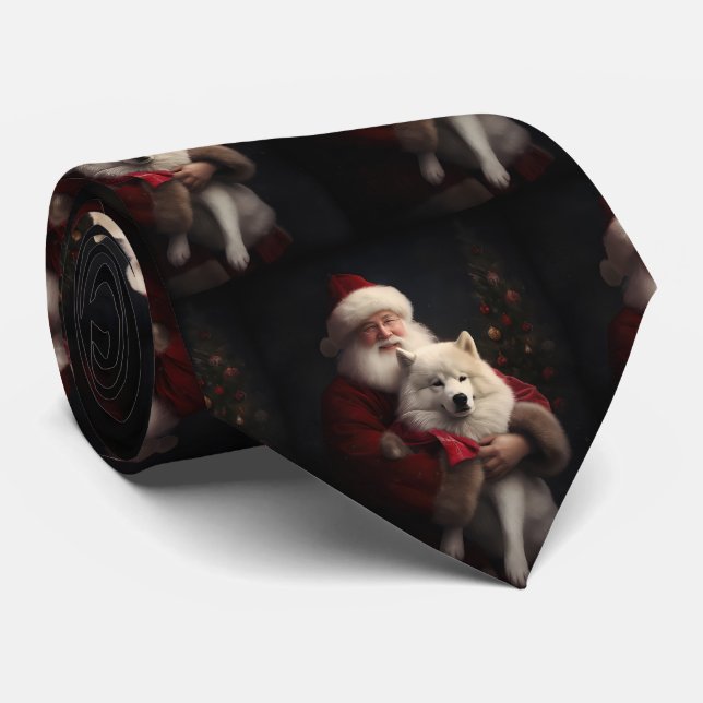 Corbata Samoyed Con Santa Claus Navideño Festivo (Enrollado)