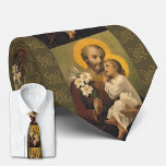 Corbata San José con el niño Jesús Lily<br><div class="desc">Hermosa imagen católica tradicional de San José con un lirio y el Niño Jesús en sus brazos.</div>