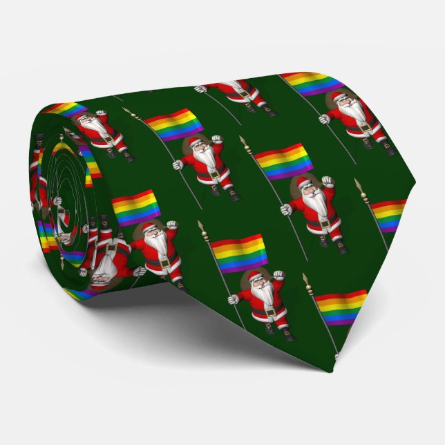 Corbata Santa Claus con bandera arcoiris (Enrollado)
