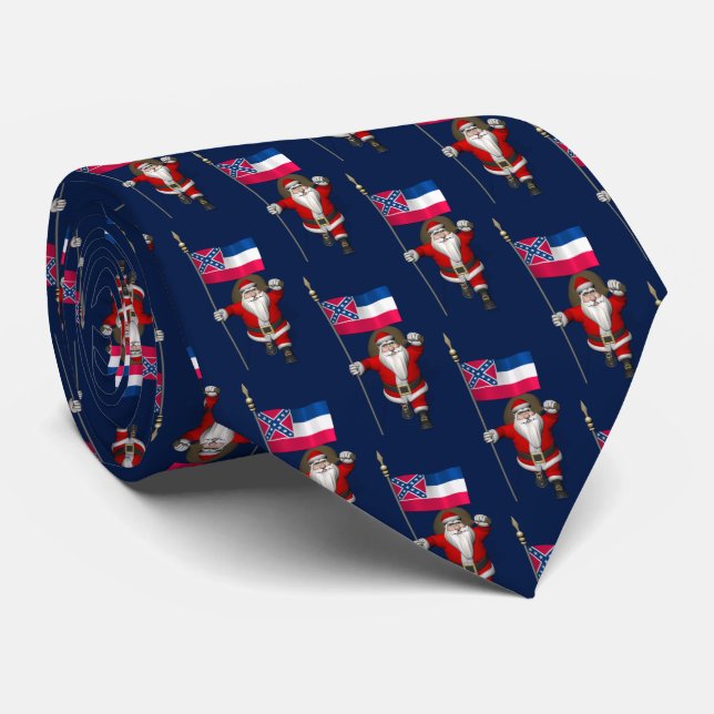 Corbata Santa Claus Con Bandera De Misisipi (Enrollado)
