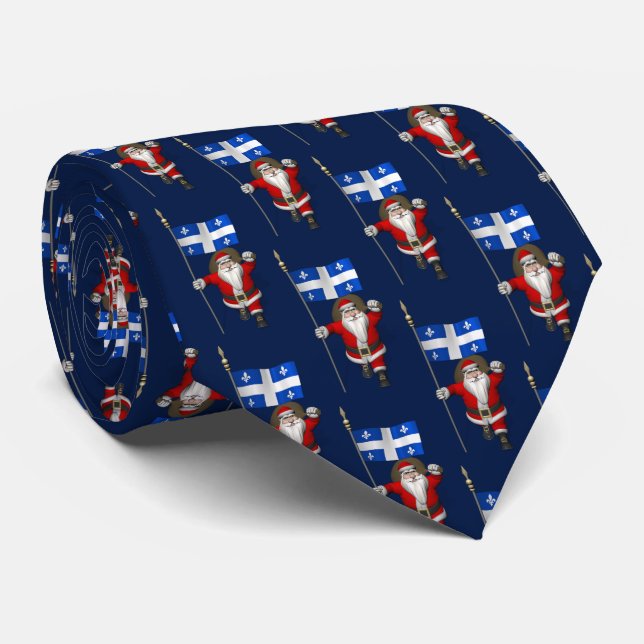 Corbata Santa Claus Con Bandera De Quebec (Enrollado)