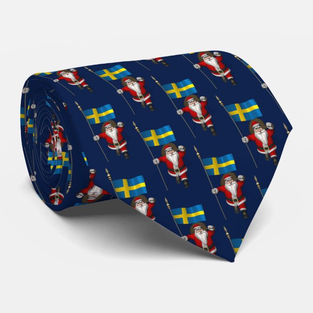 Corbata Santa Claus Con Bandera De Suecia (Enrollado)