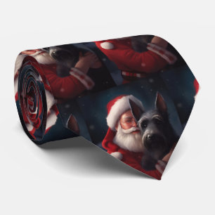 Corbata Santa Claus festivo de Navidad con Terrier Escocés