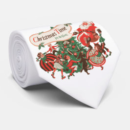 Corbata Santa Claus navideño vintage y niños bailando