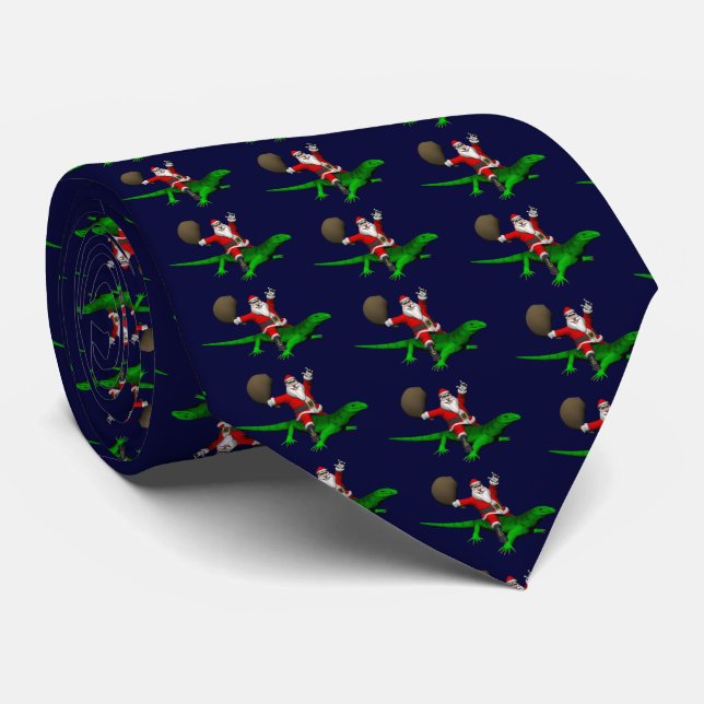 Corbata Santa Claus Riding Green Lizard (Enrollado)