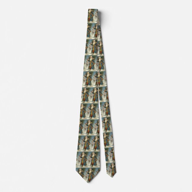 Corbata Santa Claus Victoriano Antiguo con árbol de Navida (Anverso)