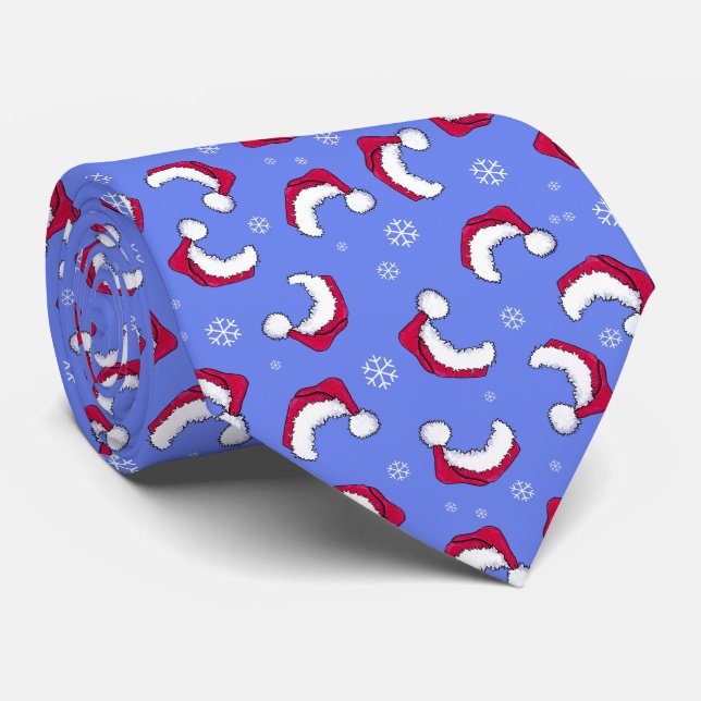 Corbata Santa Hat Blue Christmas Neck Tie (Enrollado)