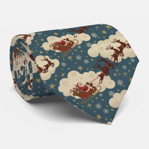 Corbata Santa Vintage Reno Cielo Nevado Navidad
