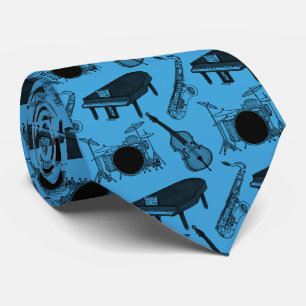 Corbata Saxofón Piano Bajo Batería Músico de Jazz (Azul)
