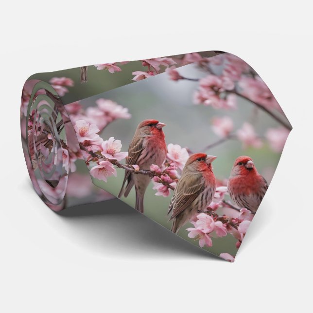 Corbata "Scarlet Trio: Fincas rojas entre flores rosadas" (Enrollado)