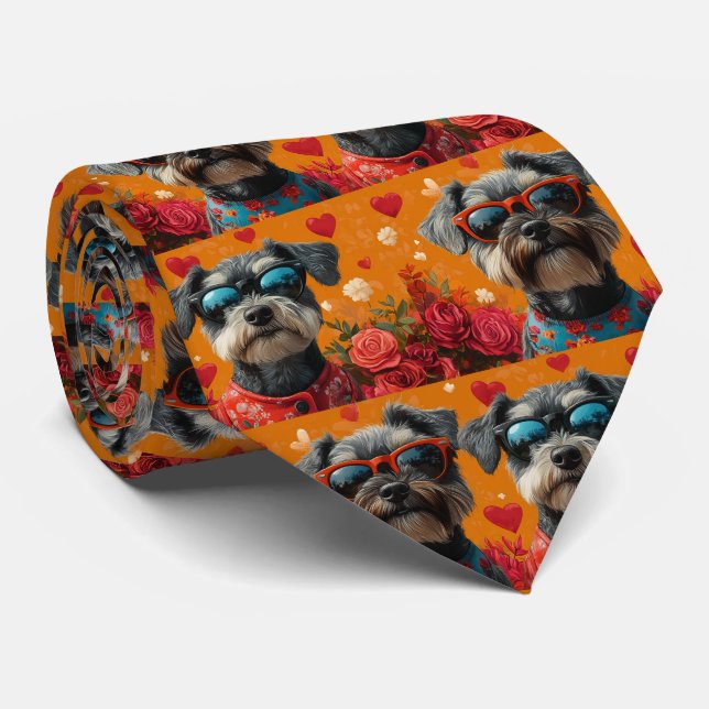 Corbata Schnauzer con Corazones de Rosas Día de San Valent (Enrollado)