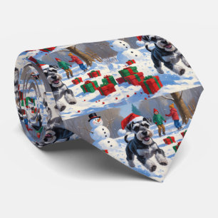 Corbata Schnauzer Running en nieve con Gorra Navidad